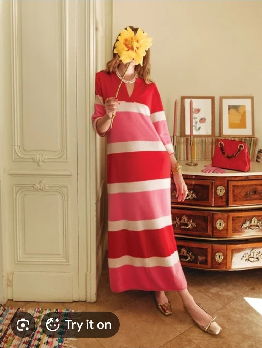 Frances Valentine Pink and Red Striped Maxi Dress - Size XL